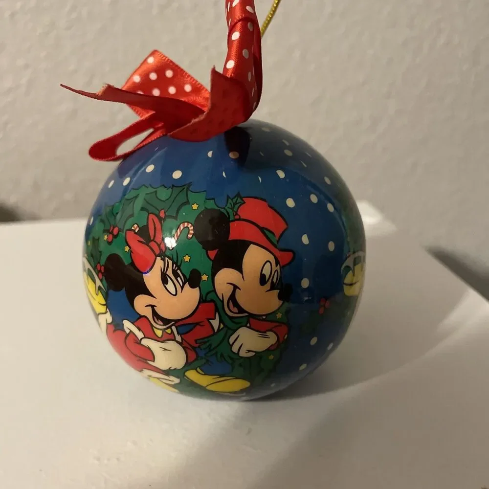 Enesco Disney Mickey Minnie 1996 Christmas Ornament Ball Blue Ice Skating